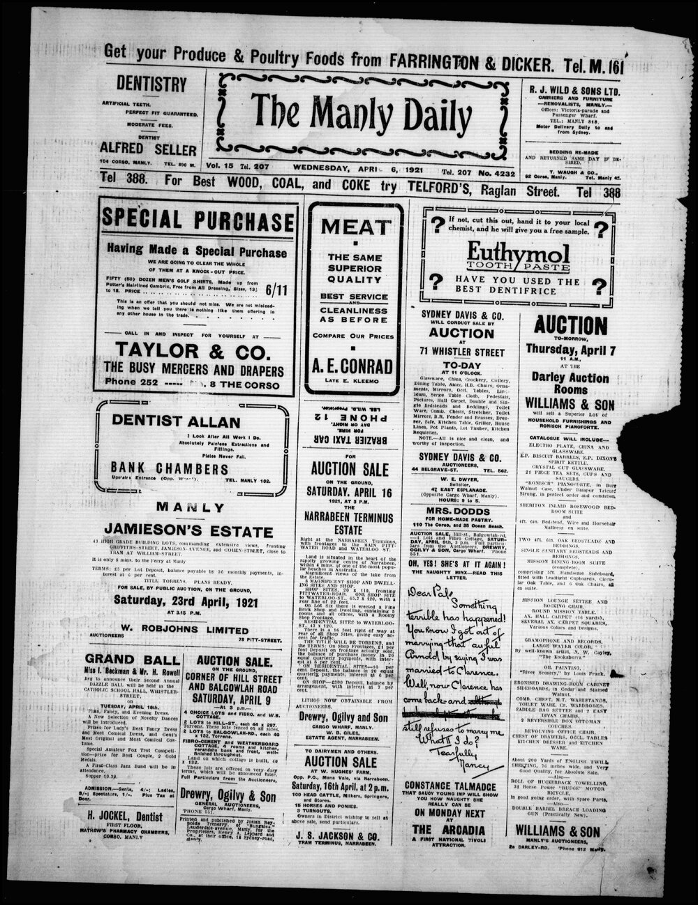 The Manly Daily, Wednesday 6 April 1921