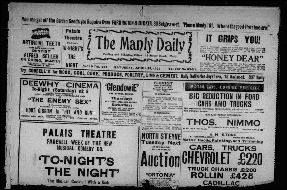 The Manly Daily, Saturday 25 April 1925
