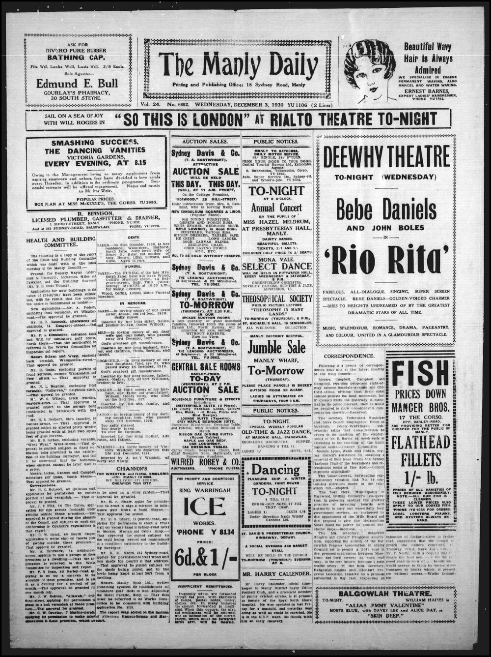 The Manly Daily, Wednesday 3 December 1930