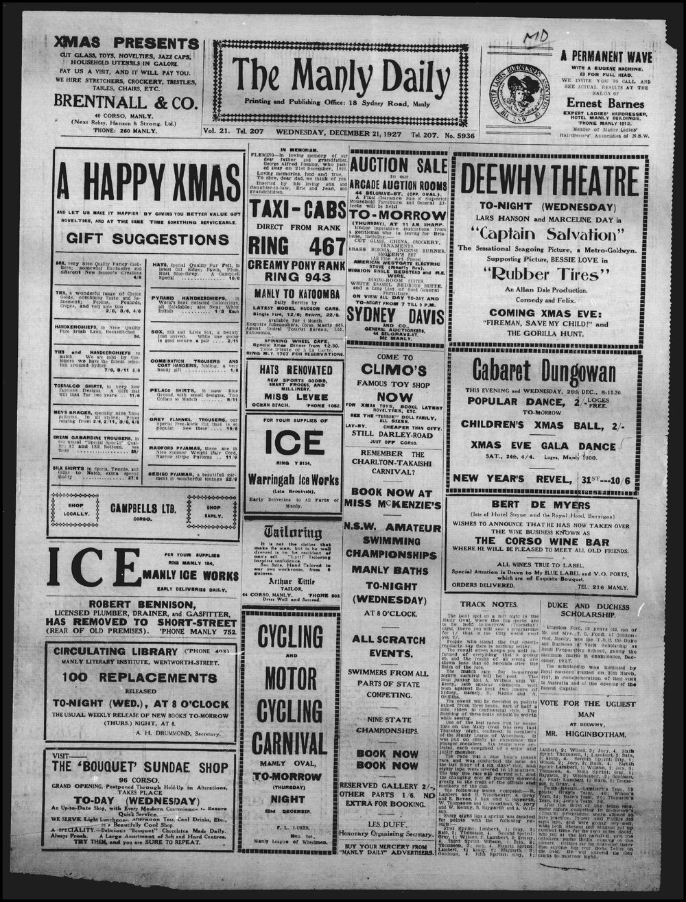 The Manly Daily, Wednesday 21 December 1927