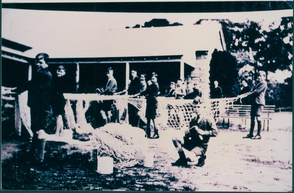 Newport School students making camouflage nets, Newport, c1940s