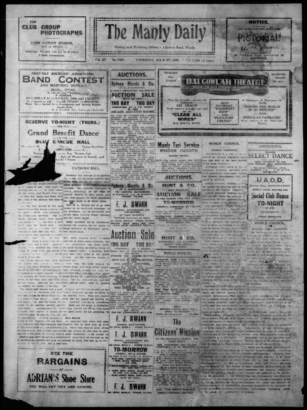 The Manly Daily, Thursday 27 July 1933