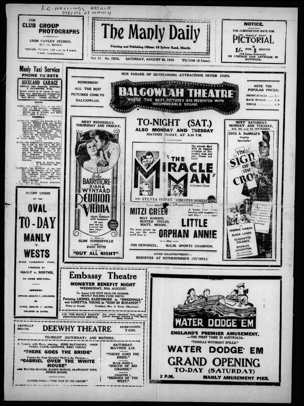 The Manly Daily, Saturday 26 August 1933