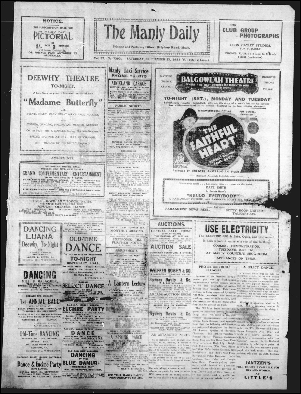 The Manly Daily, Saturday 23 September 1933