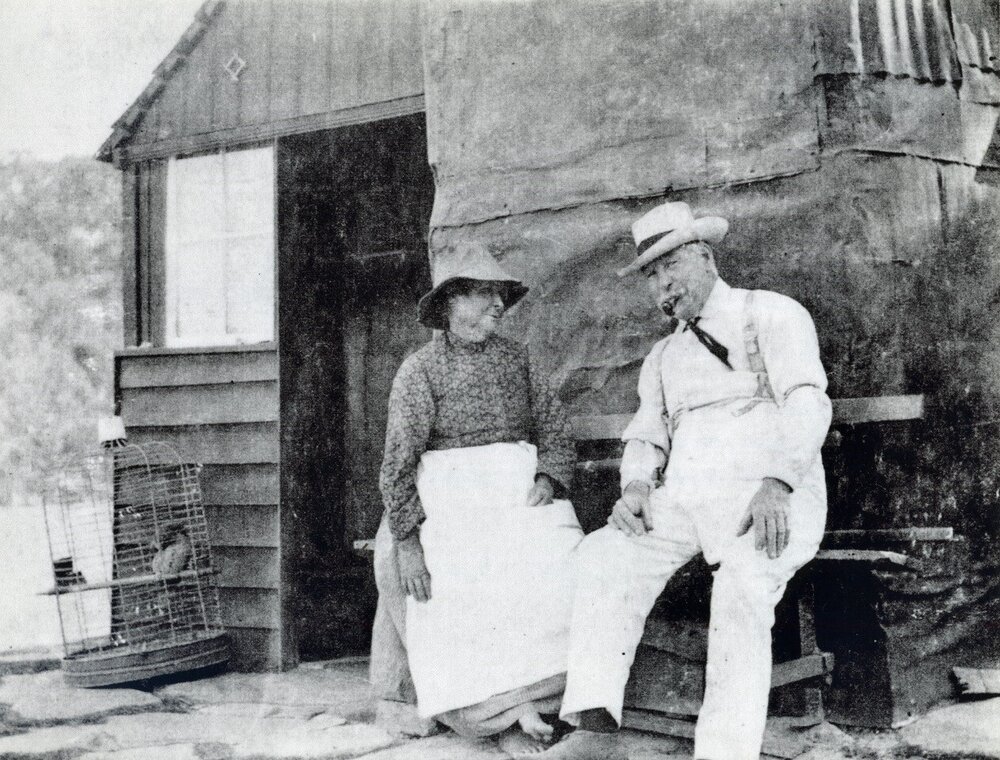 Sally Morris with her solicitor friend Victor Le Gay Brereton, The Basin, Pittwater