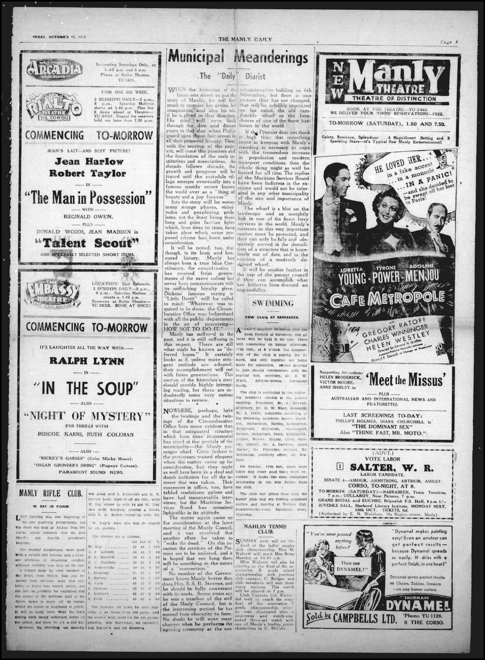 The Manly Daily, Friday 15 October 1937