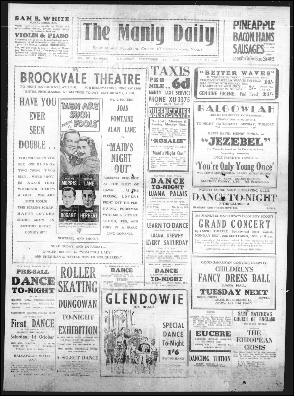 The Manly Daily, Saturday 24th September 1938