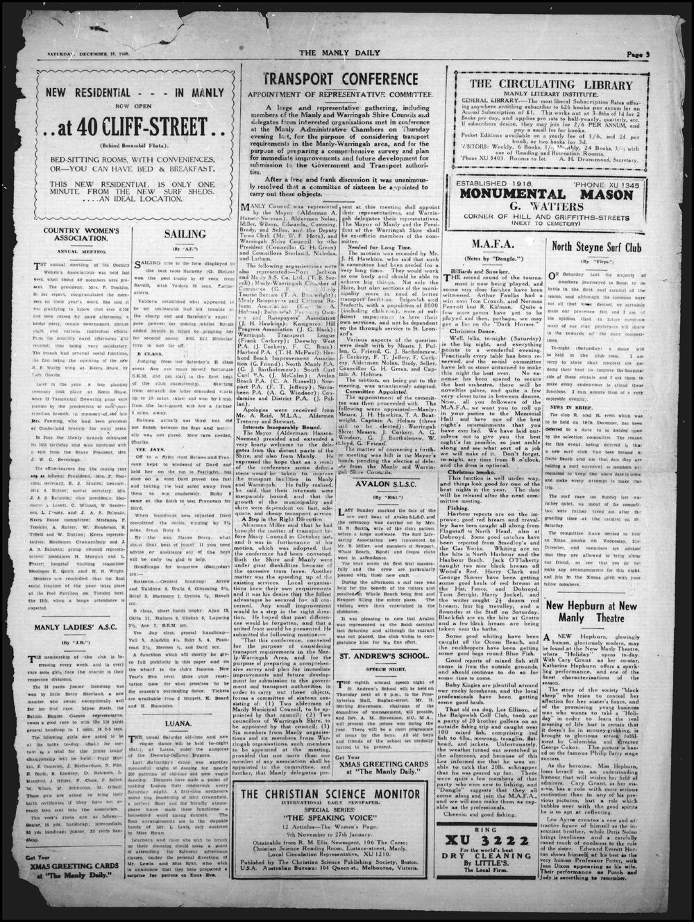 The Manly Daily, Saturday 10th December 1938