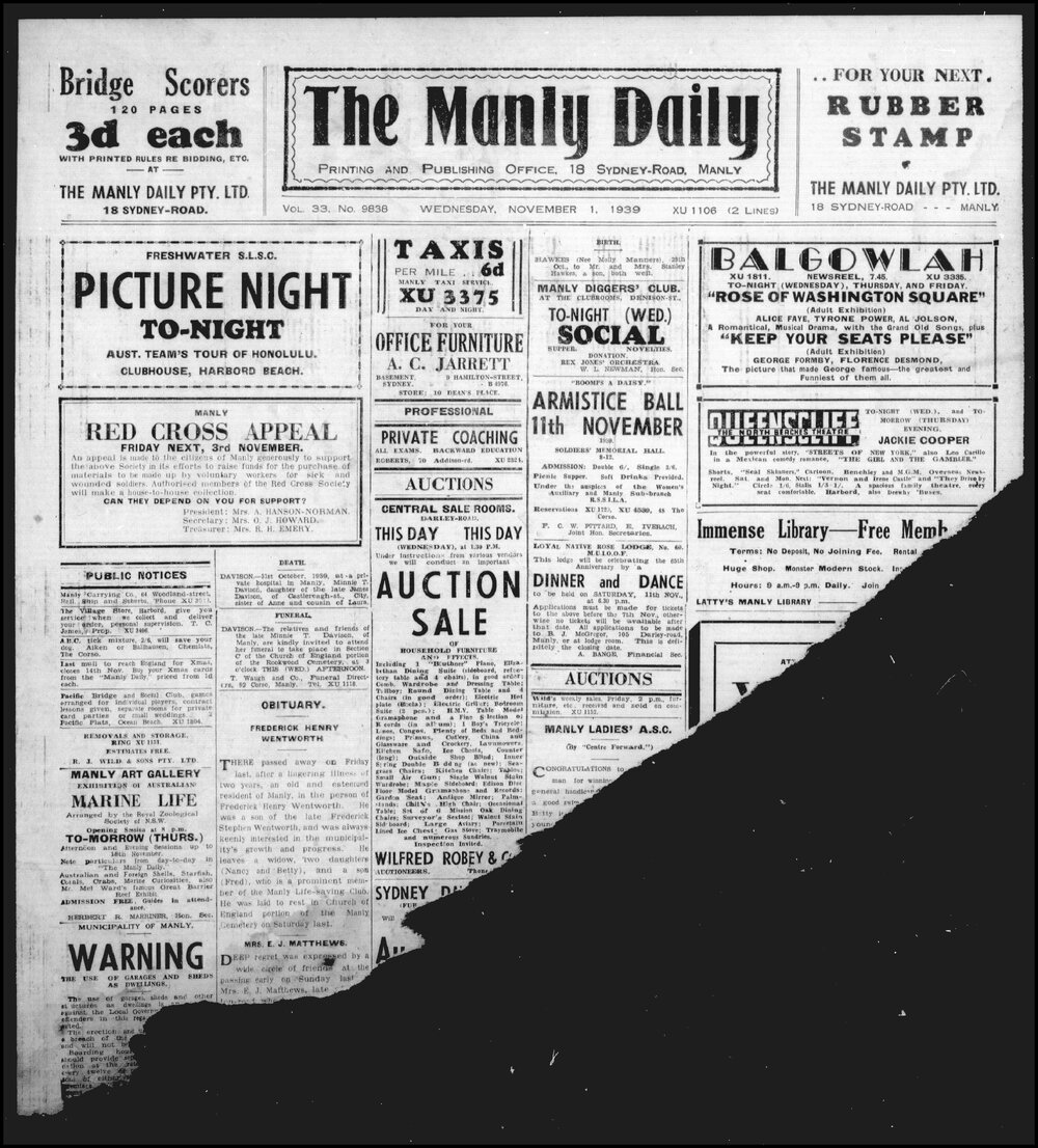 The Manly Daily, Wednesday 1 November 1939