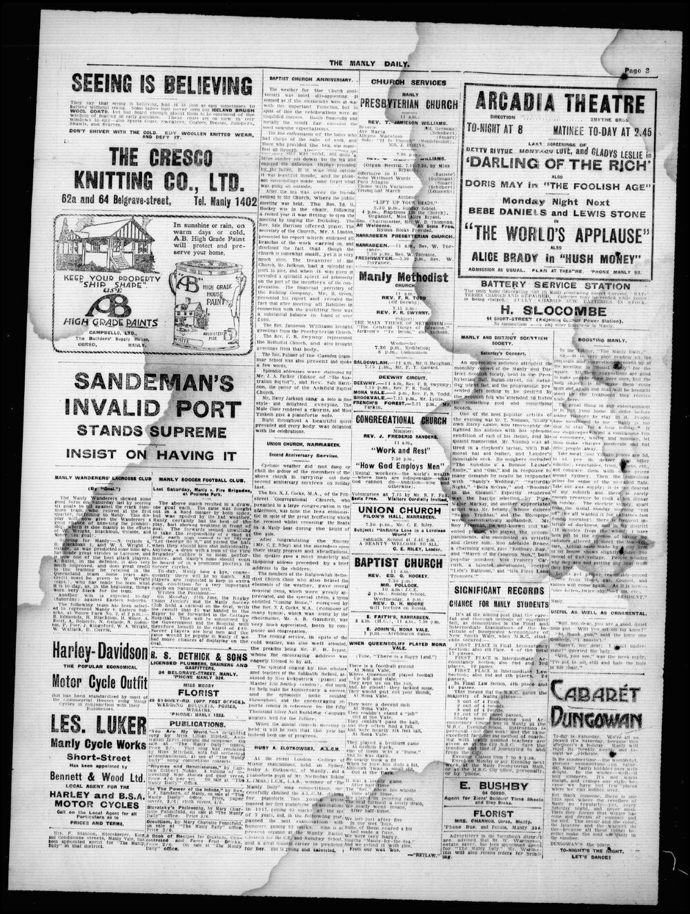 The Manly Daily, various cuttings c1923