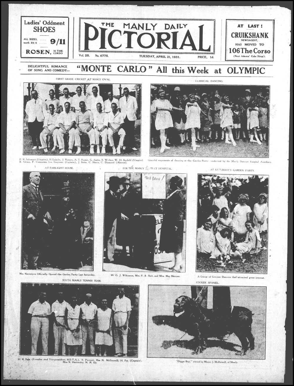 The Manly Daily Pictorial Tuesday, 21 April, 1931