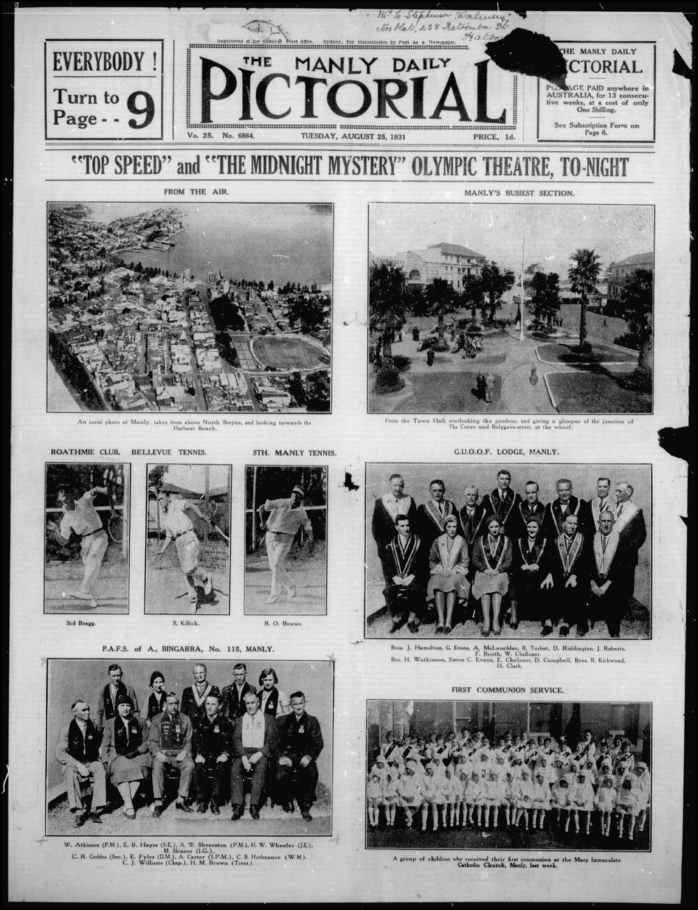 The Manly Daily Pictorial Tuesday, 25 August 1931
