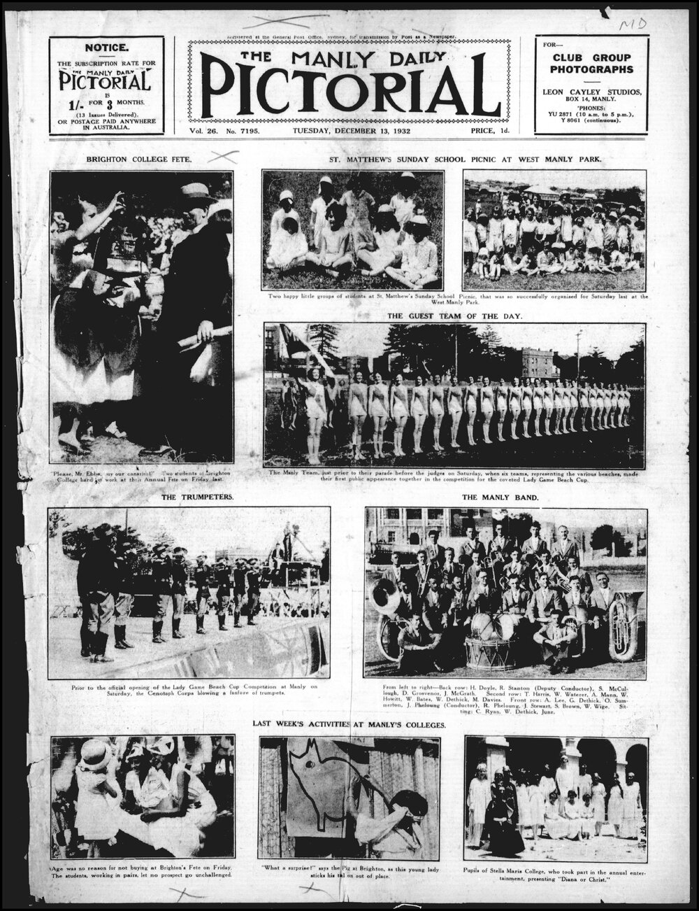The Manly Daily Pictorial Tuesday, 13 December 1932