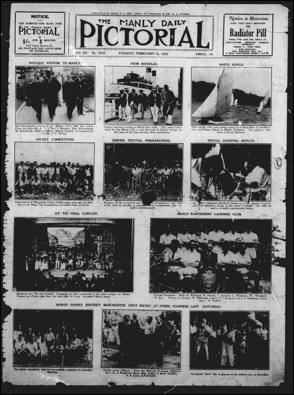 The Manly Daily Pictorial Tuesday, 21 February 1933