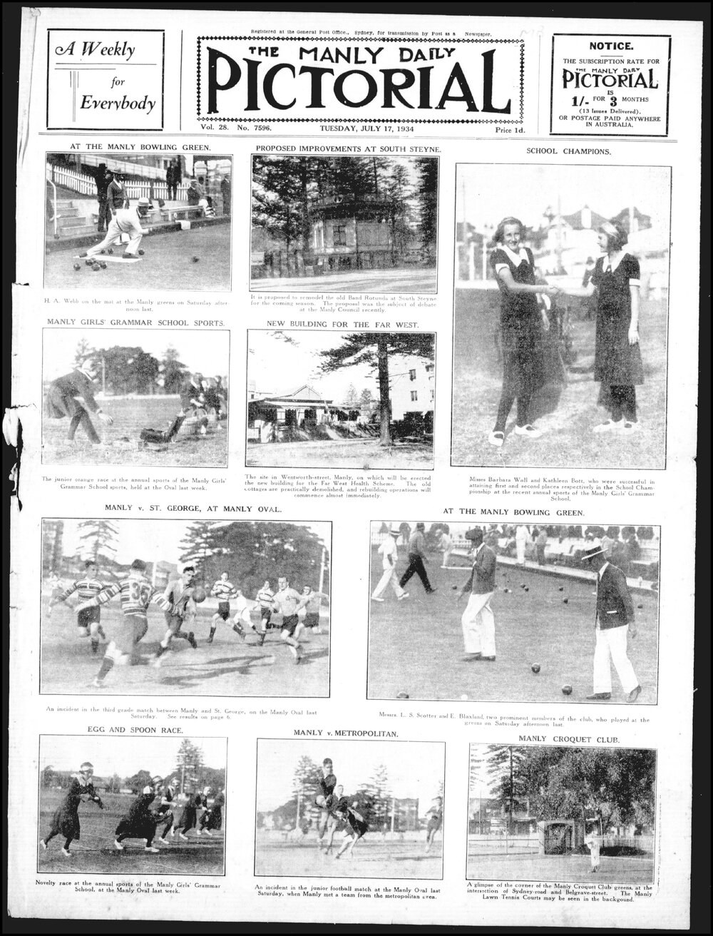 The Manly Daily Pictorial Tuesday, 17 July 1934