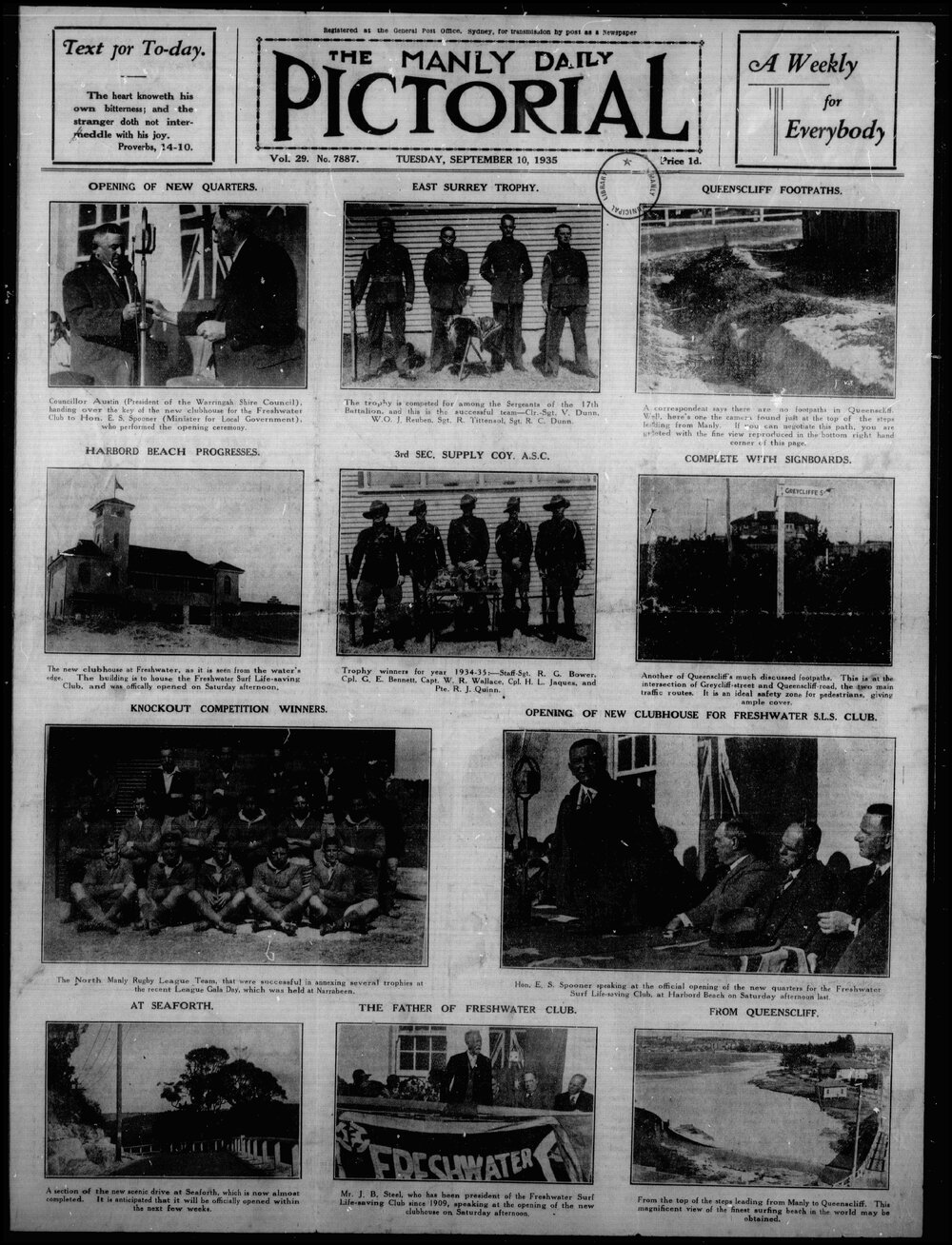 The Manly Daily Pictorial Tuesday, 10 September 1935
