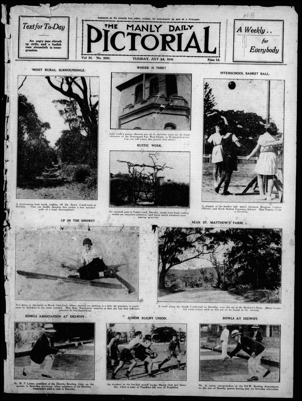 The Manly Daily Pictorial Tuesday, 14 July 1936