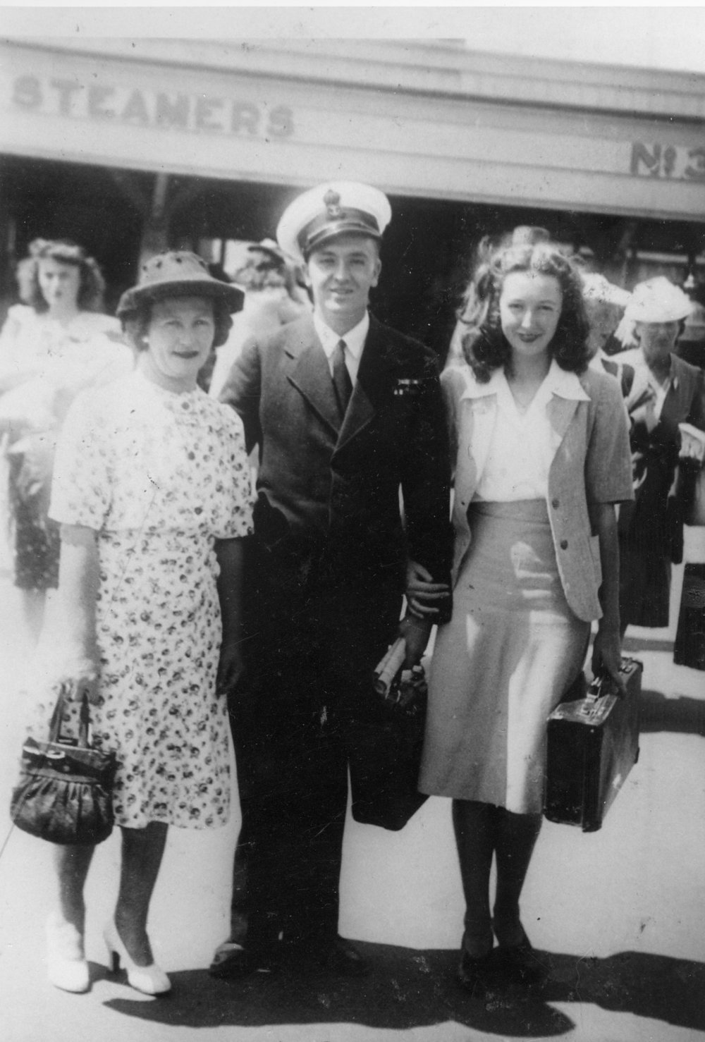 Marge and Jean Phillips with David, who was on leave at Circular Quay