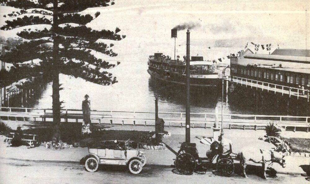 Manly Wharf, ferry Bellubera, statue, creamy ponies, 1911