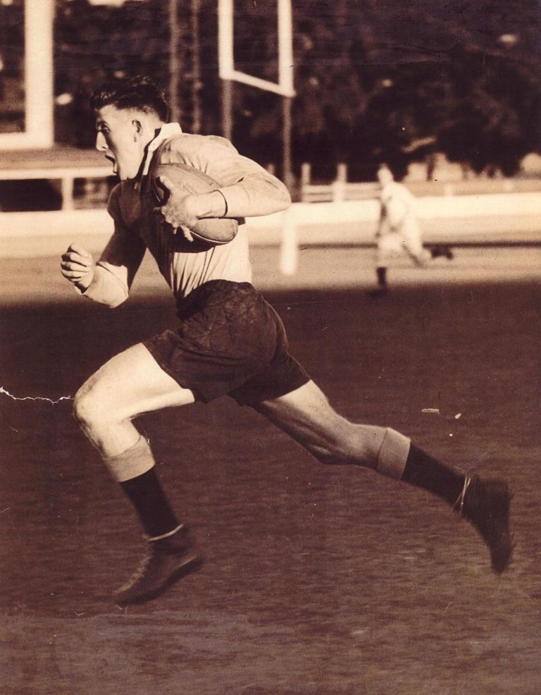 Charlie Eastes scoring his third try for NSW against Queensland, c1946