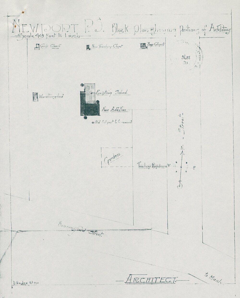 Newport PS Block Plan Showing Positions of Additions, 1921