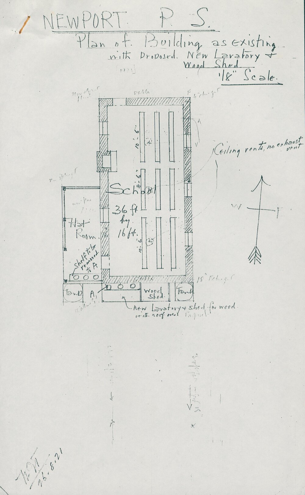 Newport PS Plan of Building as Existing with Propsed new Lavatory, 1921