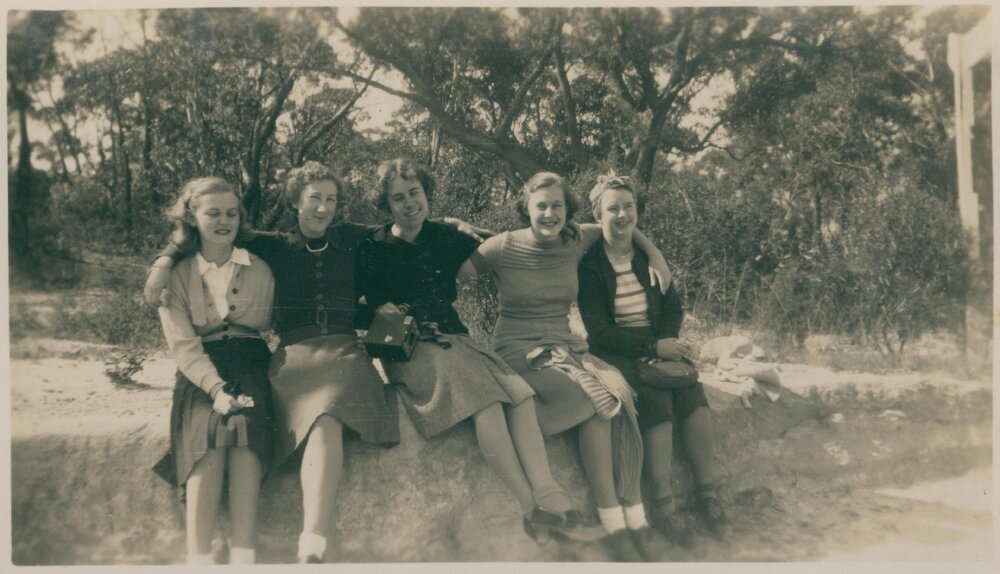 Five Women Sitting on A Rock, Narrabeen, 1943