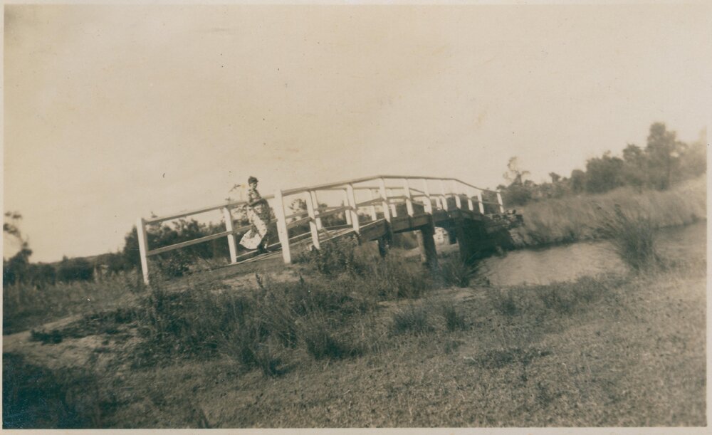 Woman on a bridge, Narrabeen, 1943