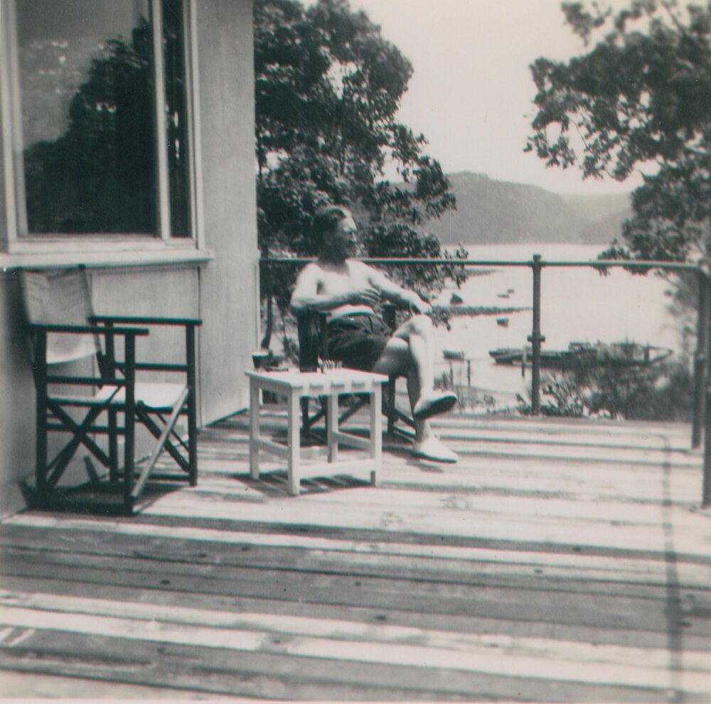 Gill Grandfather sitting on Verandah of Home, Scotland Island, c1960