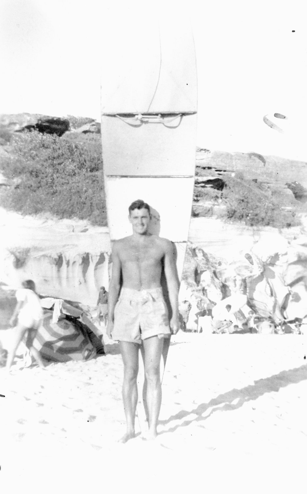 Alan Hoy with surf ski, North Curl Curl Beach