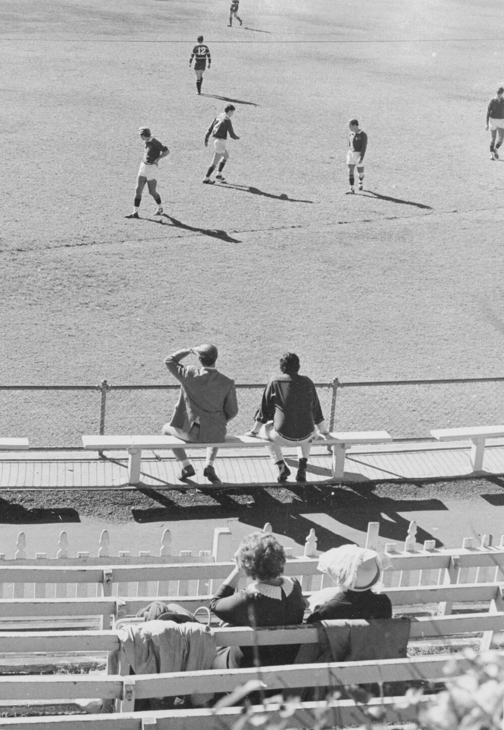 Spectators view of a rugby union match at Manly Oval, Manly, c1967-1973