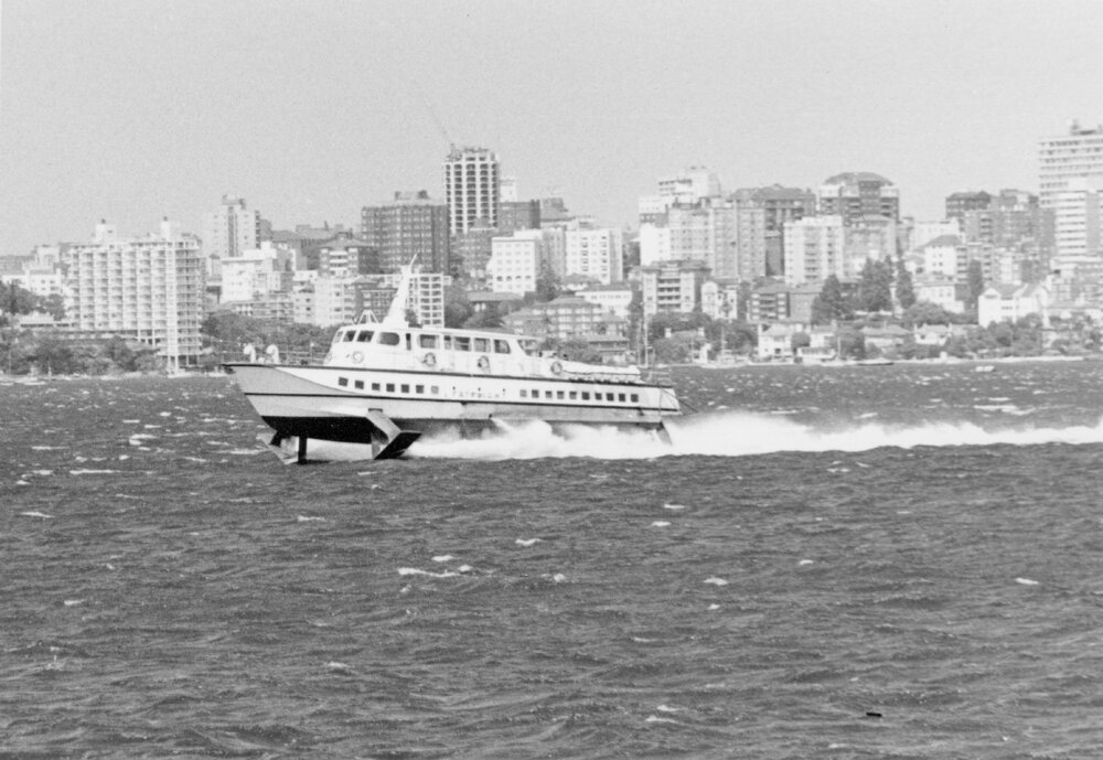Fairlight hydrofoil makes it way across Sydney Harbour, Sydney, c1967-1973