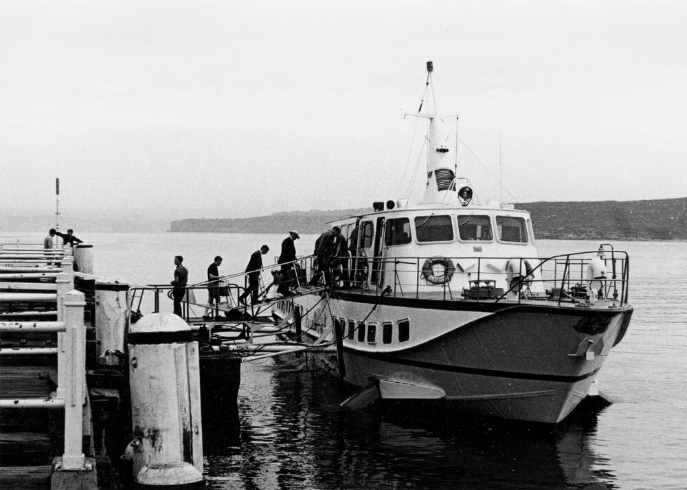 Passengers boarding Fairlight Hydrofoil at Manly Wharf, Manly, c1967-1973