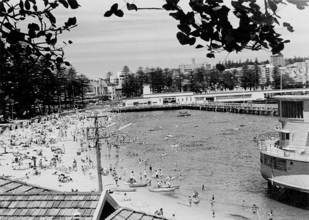 Crowds on the beach at Manly Pool, Manly, c1967-1973