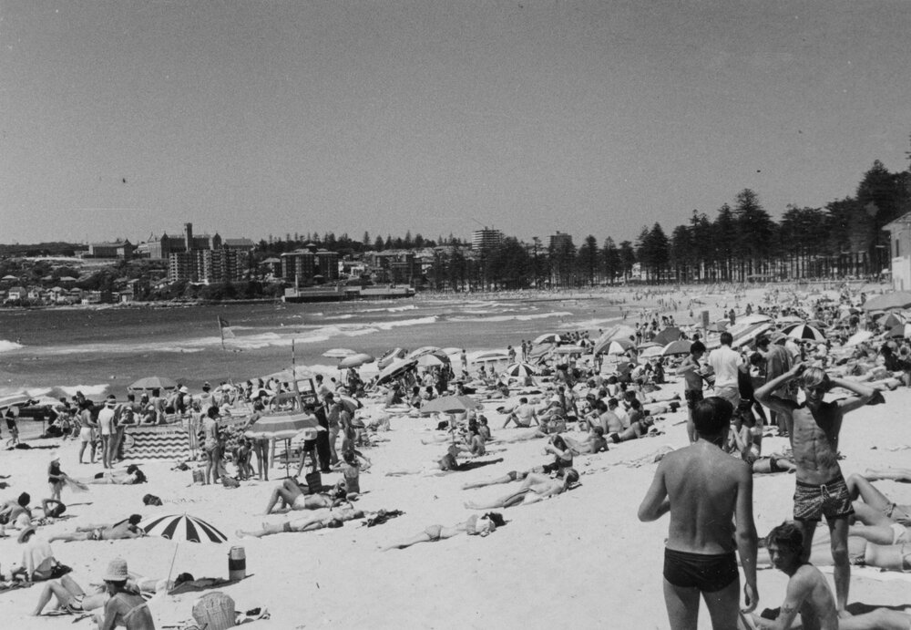 Beachgoers at Manly Beach, Manly, c1967-1973