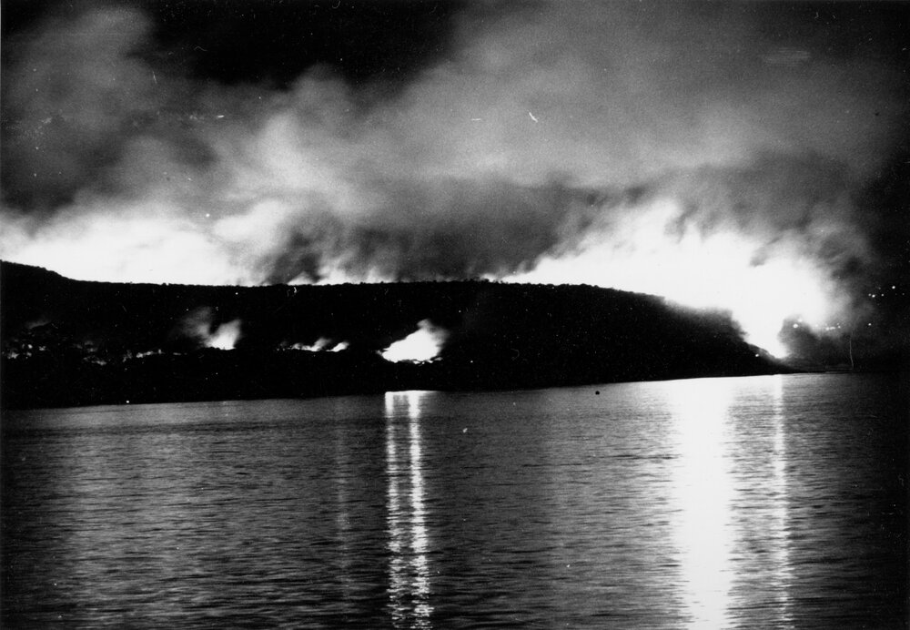 Fire on the headland at Dobroyd Head, Manly, c1967&ndash;1973