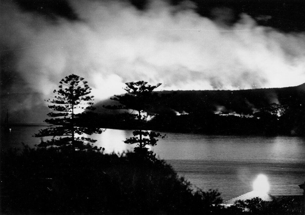 Fire burning at Dobroyd Head, Manly, c1967&ndash;1973