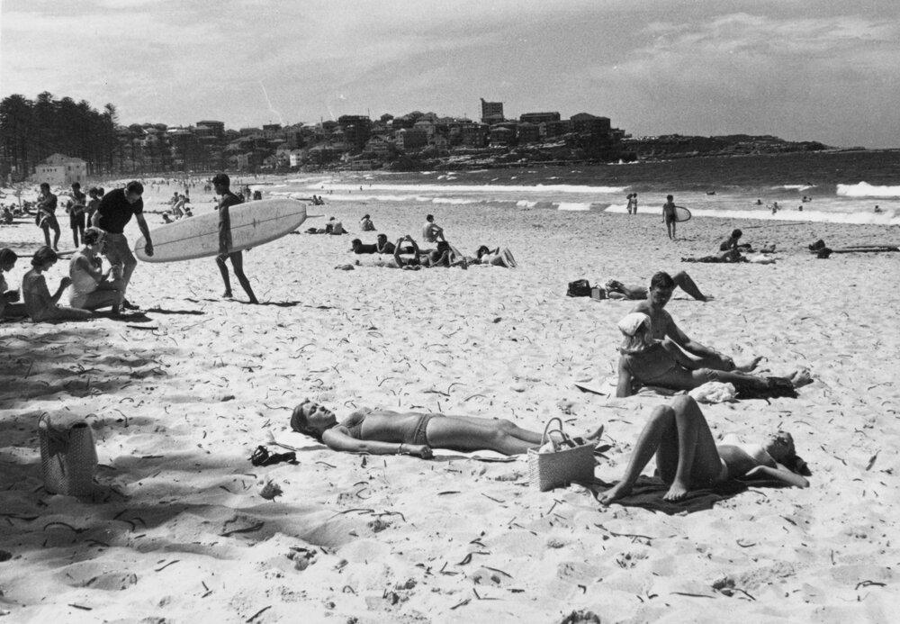 People sunbathing at Manly Beach, Manly, c1967-1973