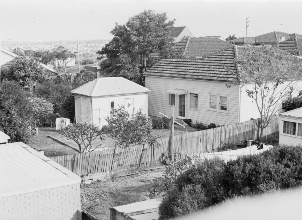 The backyard of a surburban house, c1967-1973