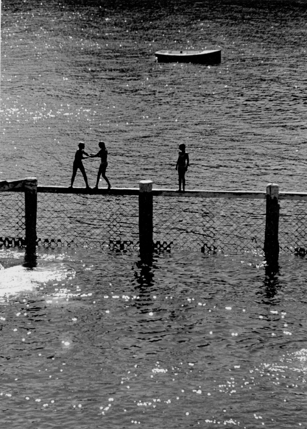 Children standing on the railing at Little Manly Pool, c1967&ndash;1973