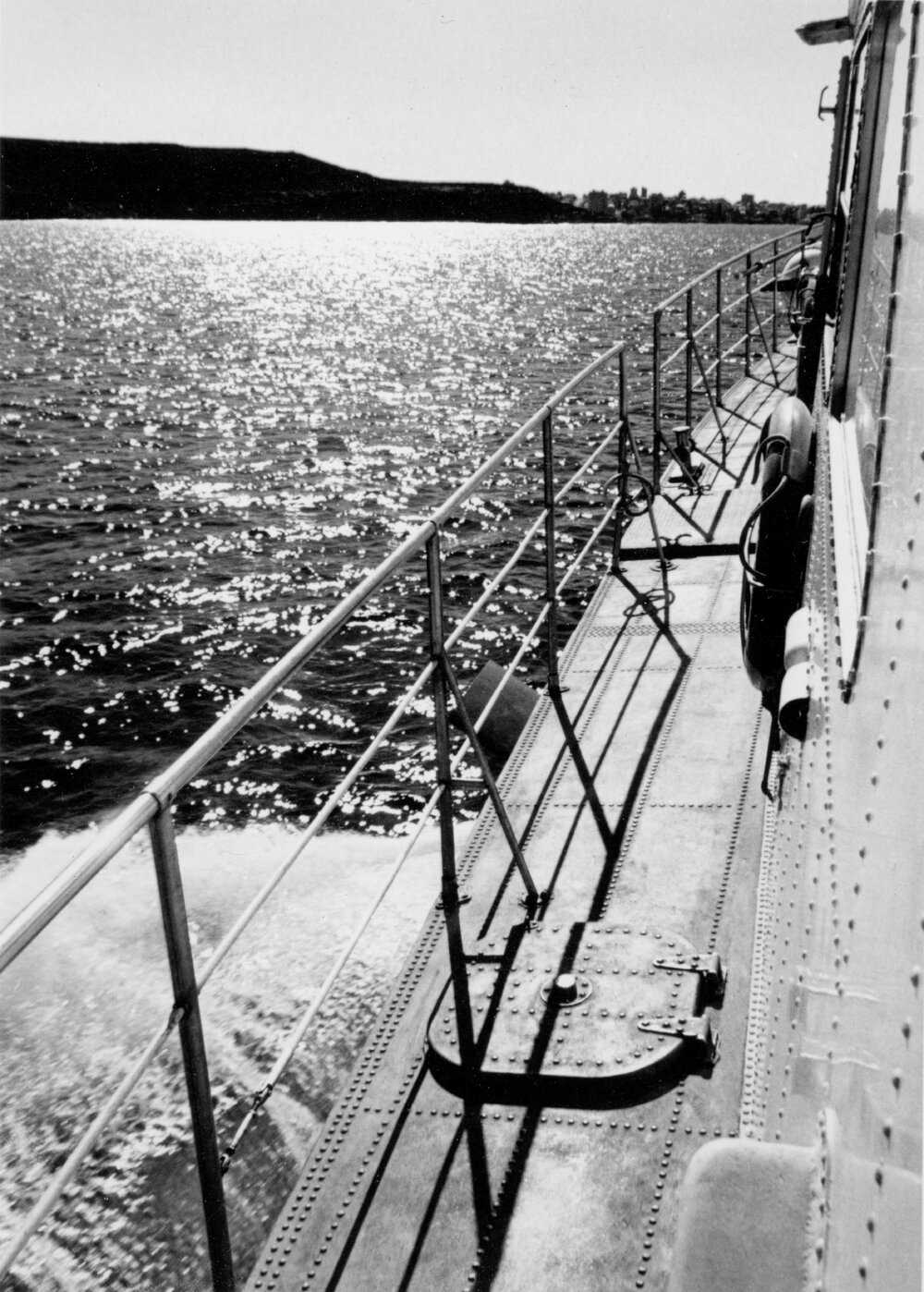 Side platform on one of the old hydrofoils cruising in Sydney Harbour, c1967&ndash;1973