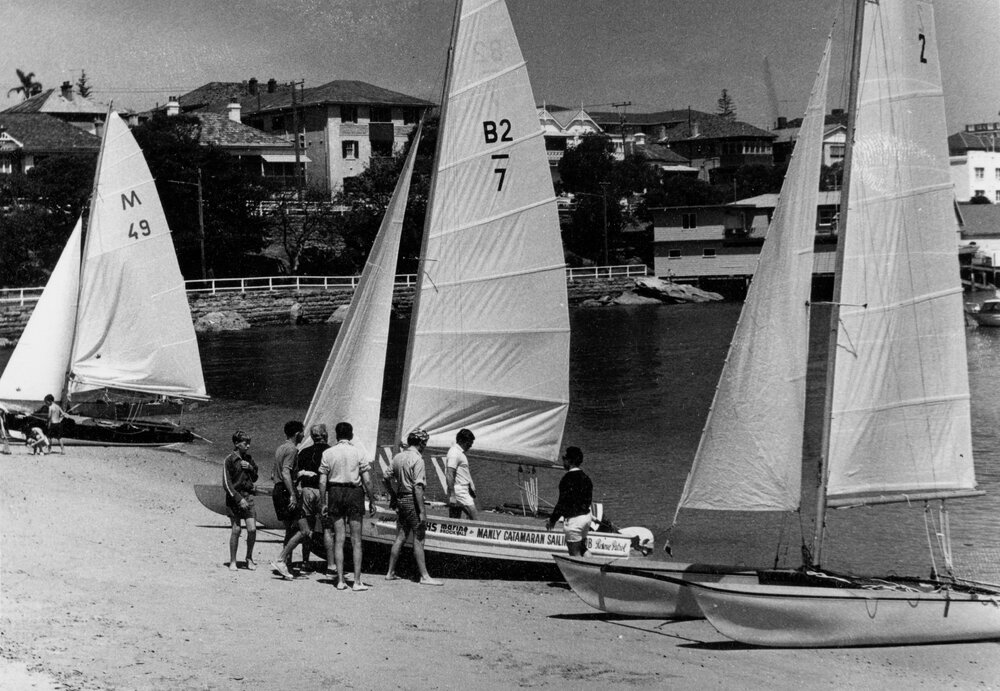Sailboats on the beach at East Esplanade, Manly, c1967&ndash;1973