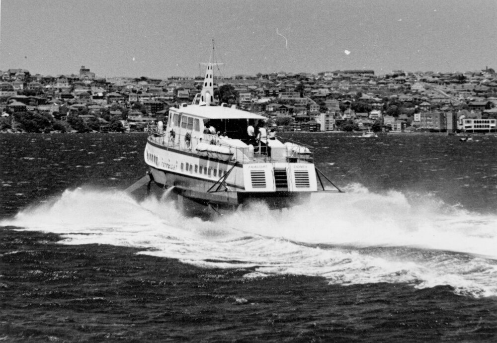 Fairlight hydrofoil departing from Manly Wharf, Manly, c1967-1973