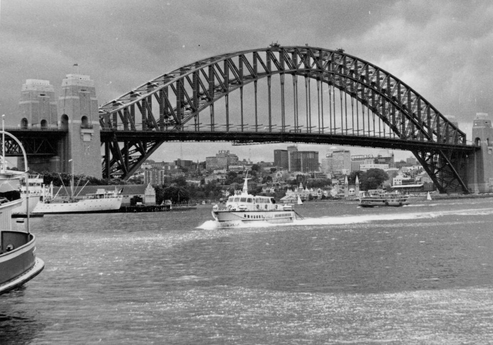 Fairlight Hydrofoil Passing Sydney Harbour Bridge, Sydney, c1967&ndash;1973