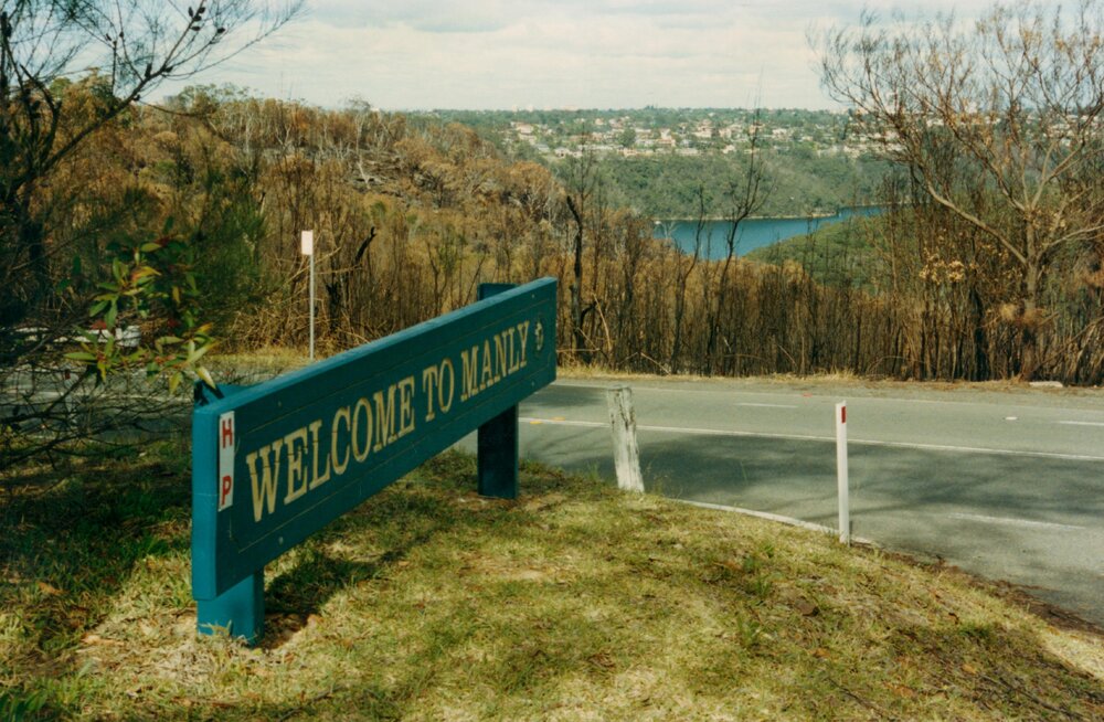 Wakehurst Parkway overlooking Manly Dam after fire, Seaforth, 2000