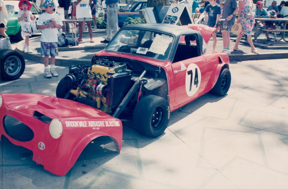 Red race car display at Manly Motor Show, Manly, 1991