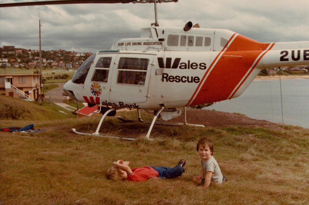Wales Rescue helicopter at Long Reef headland, Long Reef, 1982