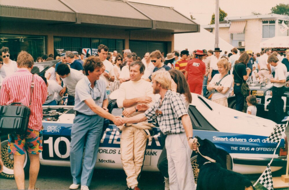 Pit area gathering at Seaforth Motor Race, Seaforth, 1986