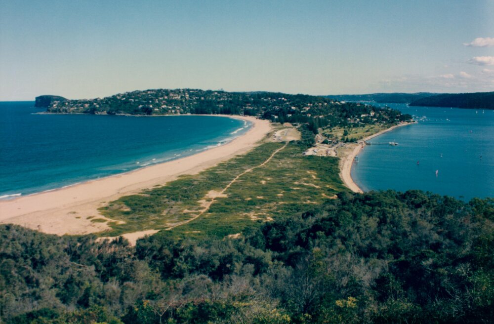 View over Palm Beach isthmus from Barrenjoey, Palm Beach, 1992