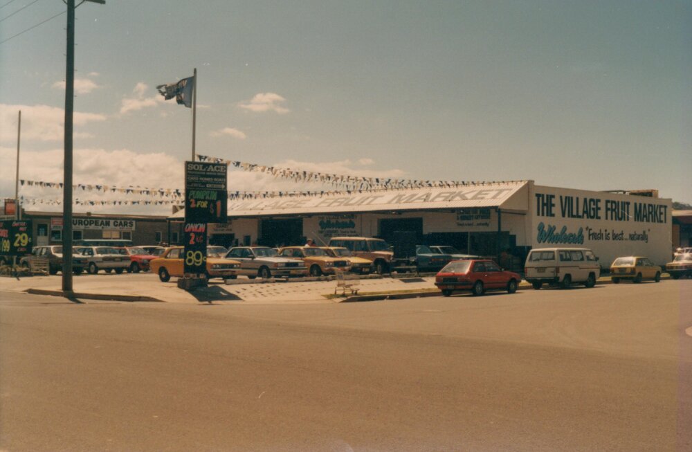 Fruit market and car dealership, Northern Beaches, c1980s